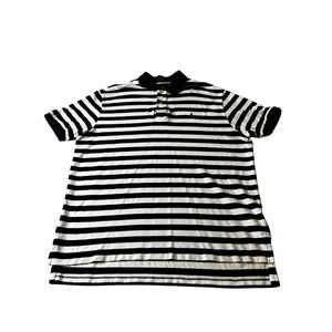 Polo Ralph Lauren Mens XL Striped Polo Shirt Navy Blue White Cotton Pique